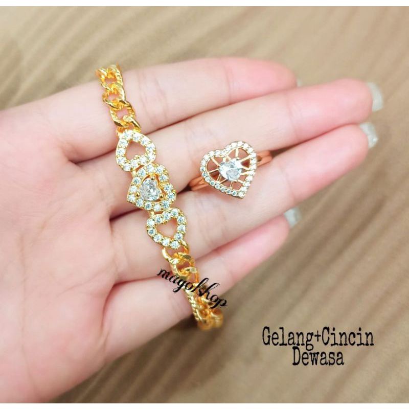 Set dewasa permata love zircon  termanis elok perhiasan wanita korea anti karat