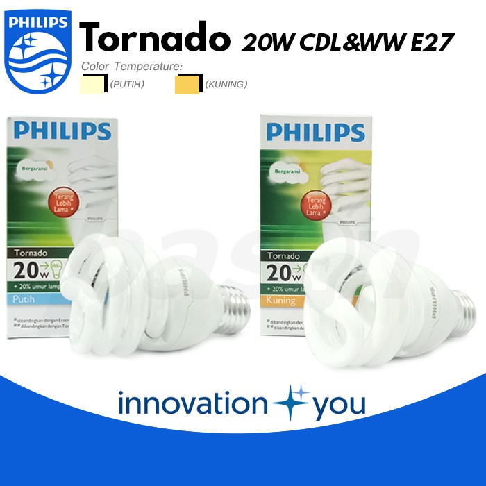 PHILIPS Tornado 20W | Lampu Spiral Hemat Energi | E27 | Cahaya Putih atau Kuning