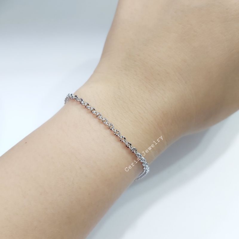 Gelang Perak Asli Silver 925 Lapis Emas Putih Model Nori Ukir padat - Perhiasan Perak Wanita