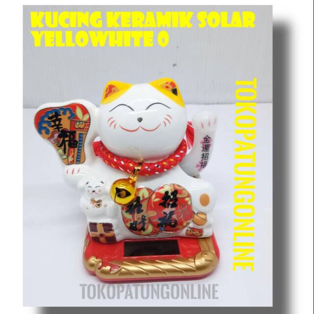 Kucing maneko Keramik solar Yellowhite 0