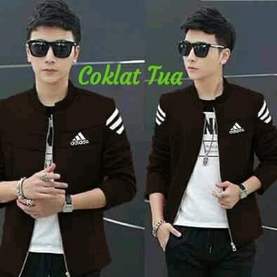PROMO.. SWEATER HOODIE DISTRO Jaket Pria Trendy Adidas Line Shoulder Dark Brown 85DFN
