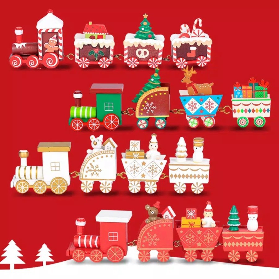 aksesoris Christmas natal kereta api kayu mini santa snowman cookies