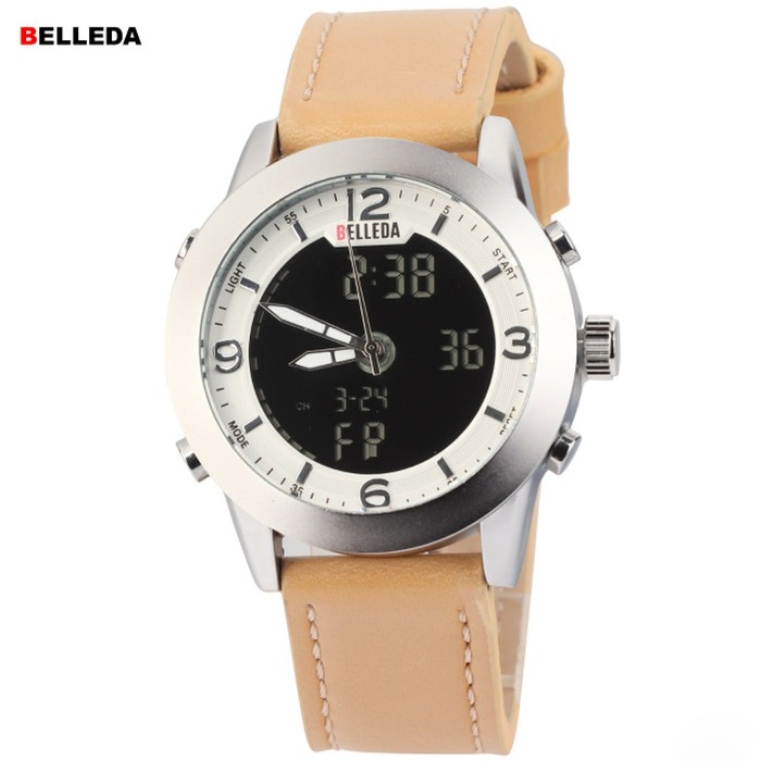 Jam Tangan Pria Original Belleda BD3099 Leather Light Brown Silver Army