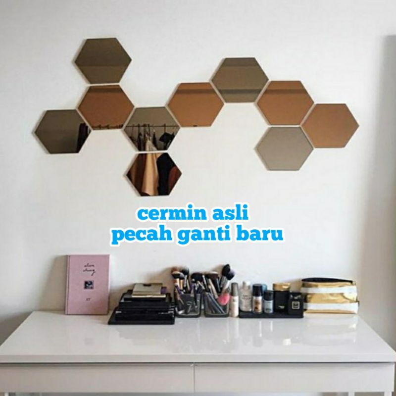 Cermin dinding Kaca Hexagonal