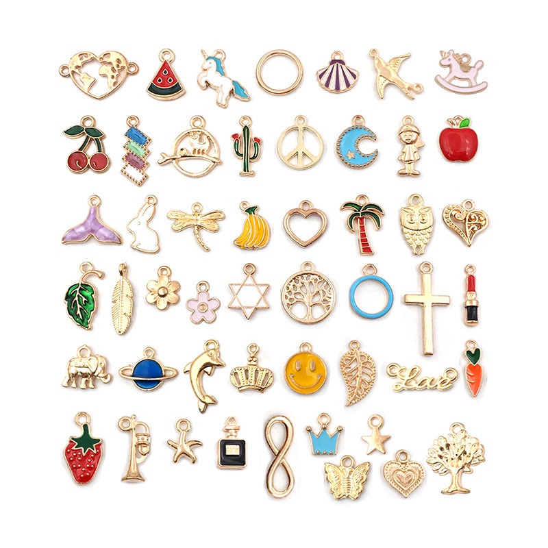 50-150pcs / Set Charms Enamel Desain Hewan Tanaman Kerang Untuk Membuat Perhiasan Kalung Anting Gelang Wanita