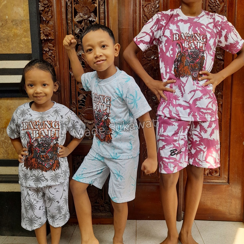 Setelan Baju celana anak gambar barong khas bali