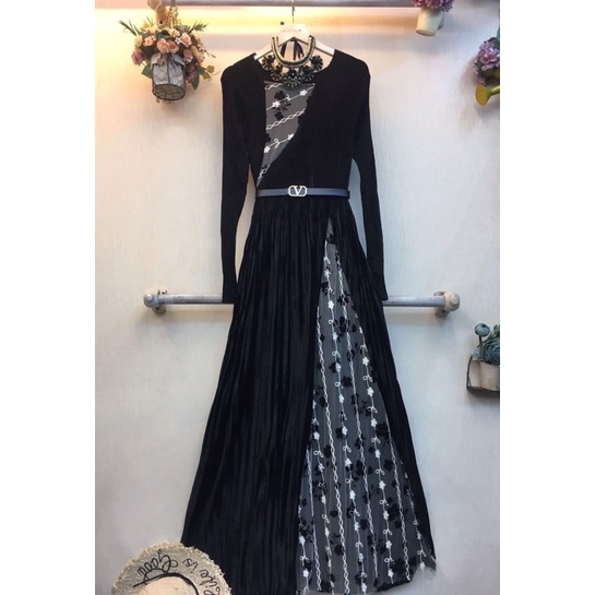 Dress knit import premium black /Dress black import