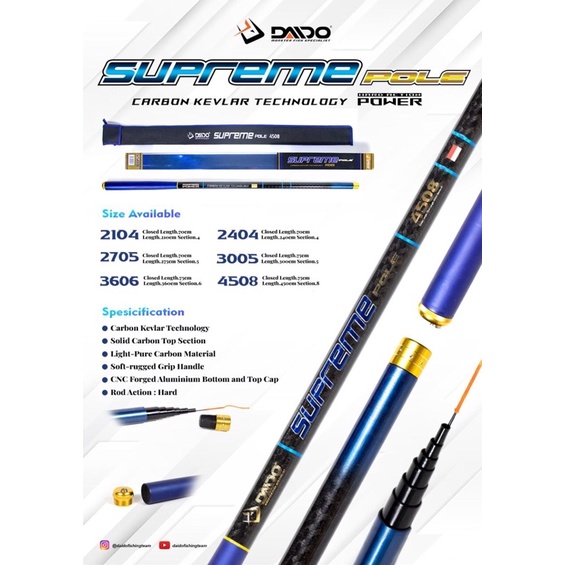 Joran tegek carbon daido supreme pole 270 dan 3 meter super kaku