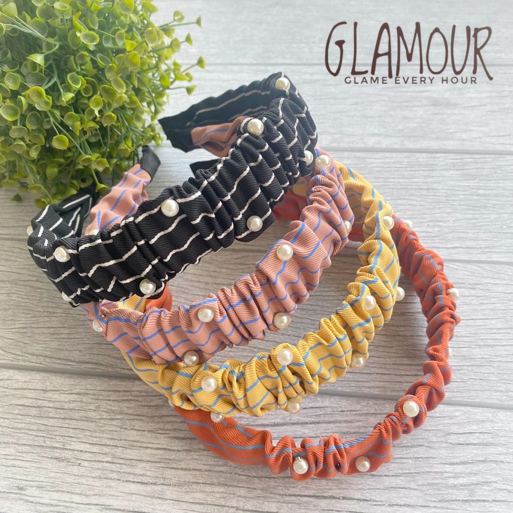 (COD) Bando Kerut Wanita Korea Aksesoris Fashion Nagita / Bandana Bando Kerut Salur Mutiara