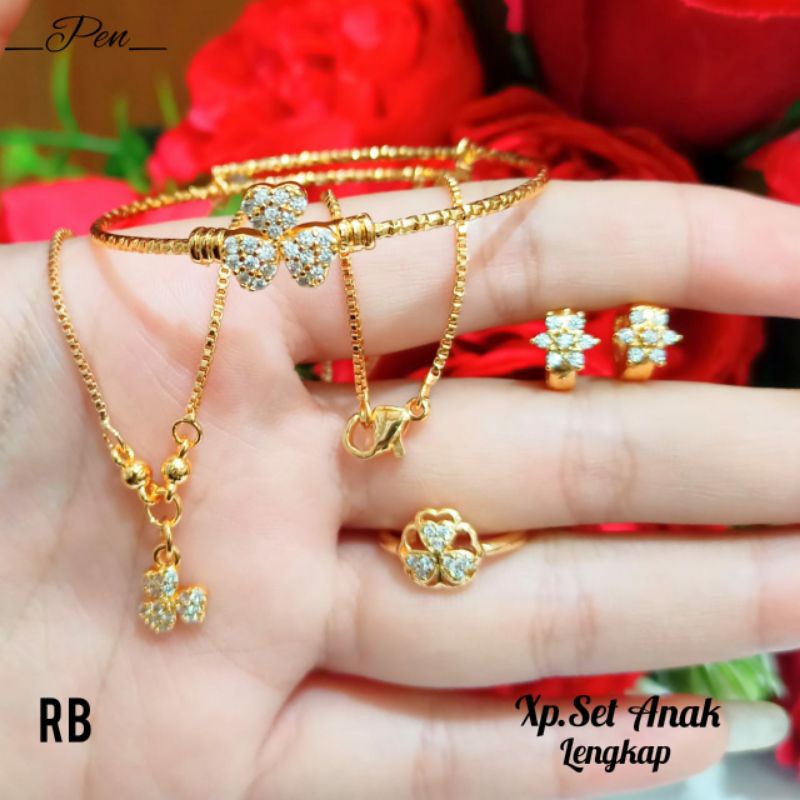 Set Perhiasan Anak gold varian motif permata simple,tidak karat *COD*