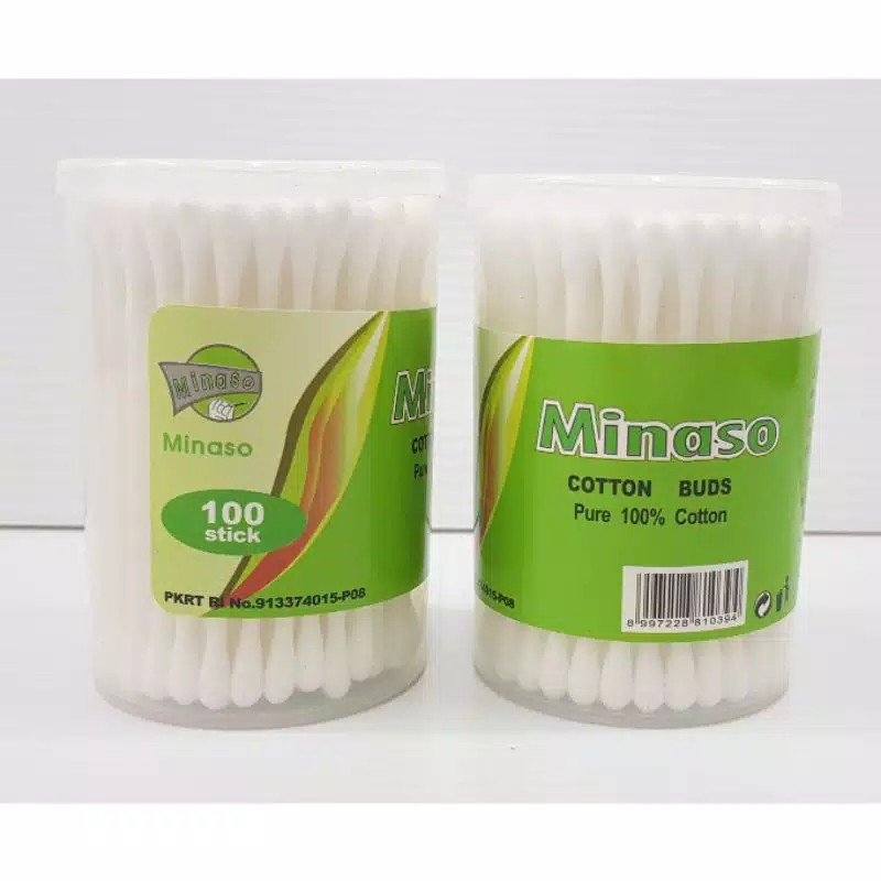 CUTTON BUD MINASO BAYI ANAK DEWASA - 100PCS HIGENIS SOFT LEMBUT - wadah