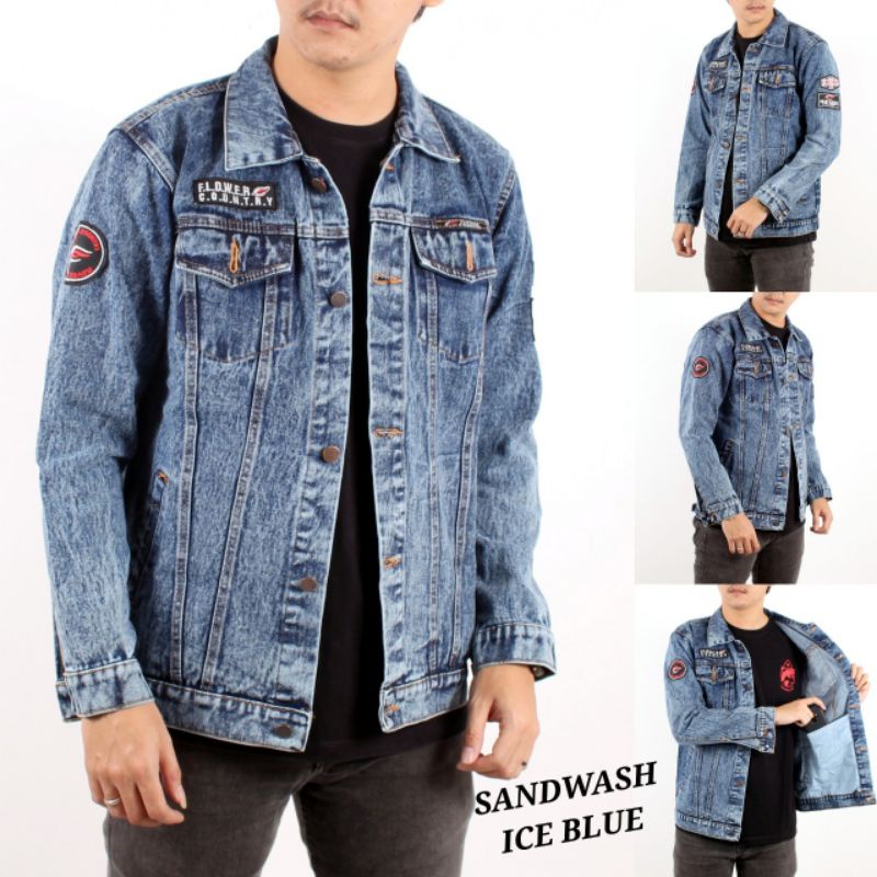(BISA COD)  JAKET JEANS SANDWASH THE BOJIEL - JAKET SANDWASH PRINTING - JAKET JEANS PRIA-FC - Ice Blue