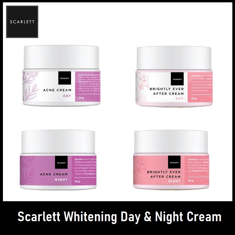 Scarlett Whitening Day & Night Cream | Acne | Brightly Ever After Krim Siang - Malam 20 g Scarlet