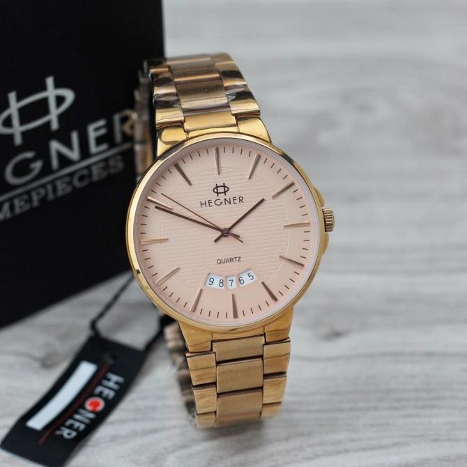 Hegner 5025 M Gold Jam Tangan Pria Original Water Resist Barinasstore