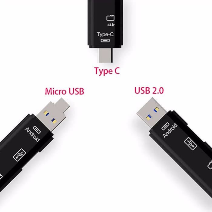 D-188 OTG MICRO USB OTG TYPE C + USB Hub 3.0 Micro sd Card Reader 5IN1 - Putih