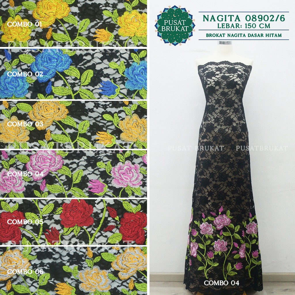 KAIN BRUKAT NAGITA / KAIN BROKAT BORDIR NAGITA, DASAR HITAM  - NAGITA 08902/6 - [harga per 0.5m]