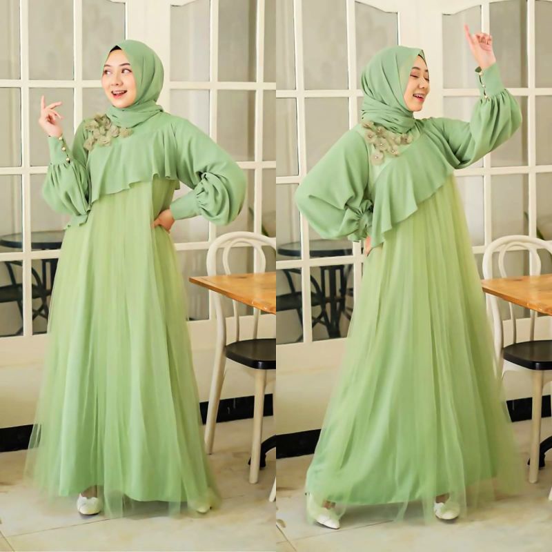 SYARI REVALINA BUNGA, MOSCREPE TILE, GAMIS HIJAB MUSLIM, MAXY DRESS