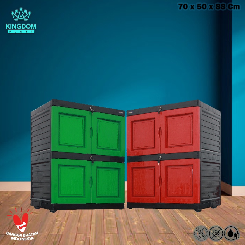 JUMBO - LEMARI PLASTIK SERBAGUNA FULL KUNCI LEMARI PAKAIAN PLASTIK 2 SUSUN KINGDOM MOE 200 FULL KUNCI MOTIF TERBARU