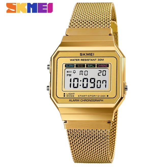 Jam Tangan Pria SKMEI 1639 Sport LED Watches Slim Dial Digital  Stainless Steel Band Waterproof