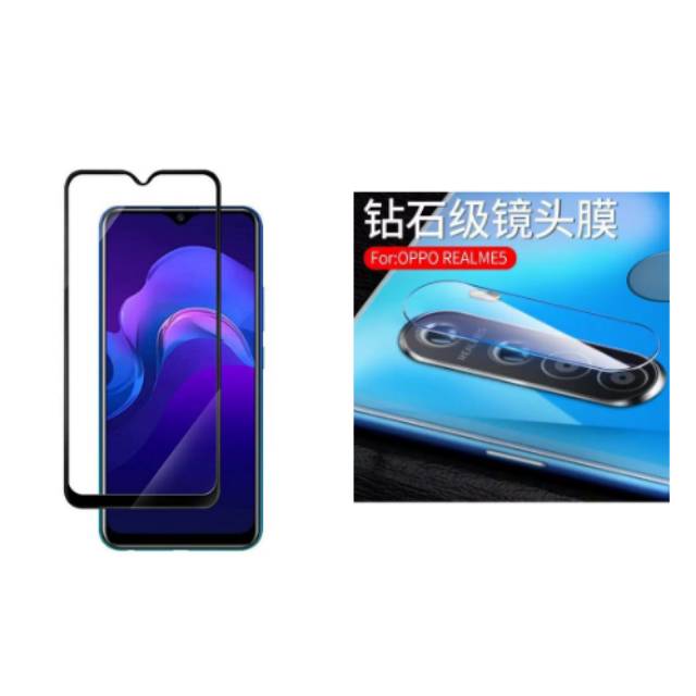 2 in 1 tempered glass 5d + antigores camera realme C1/C2/C3/C11/C12/C15/3/3pro/5/5i/5s/5pro