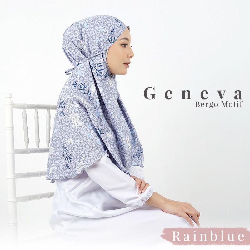 kerudung bergo motif/hijab instan motif/bergo premium bahan maxmara import/hijab sehari-hari-Rainblue