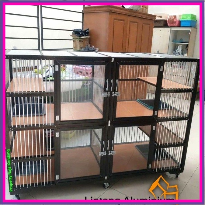 Kandang Rumah Kucing Aluminium / pintu kaca 4 Kamar Minimalis