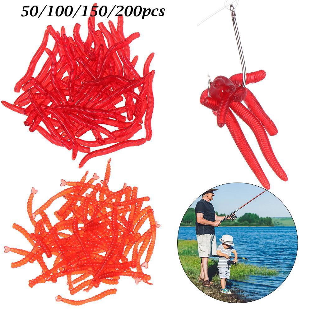 Chookyy 50pcs-200pcs Umpan Merah Cacing 2cm/4cm Bass Tackle Trout Cacing Tanah