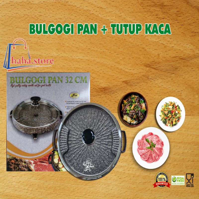 Bulgogi Pan 32cm Grill Marble Panggangan BBQ + Tutup Kaca - Bulgogi Pan 32 cm dengan Tutup Kaca