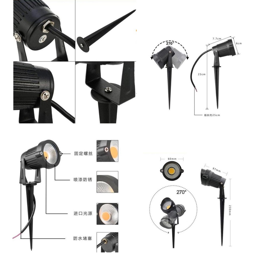 LAMPU TAMAN TANCAP TEMPEL 5WATT/3WATT MODEL MATA DAN COB OUTDOOR WATERPROFF / SPOTLIGHT