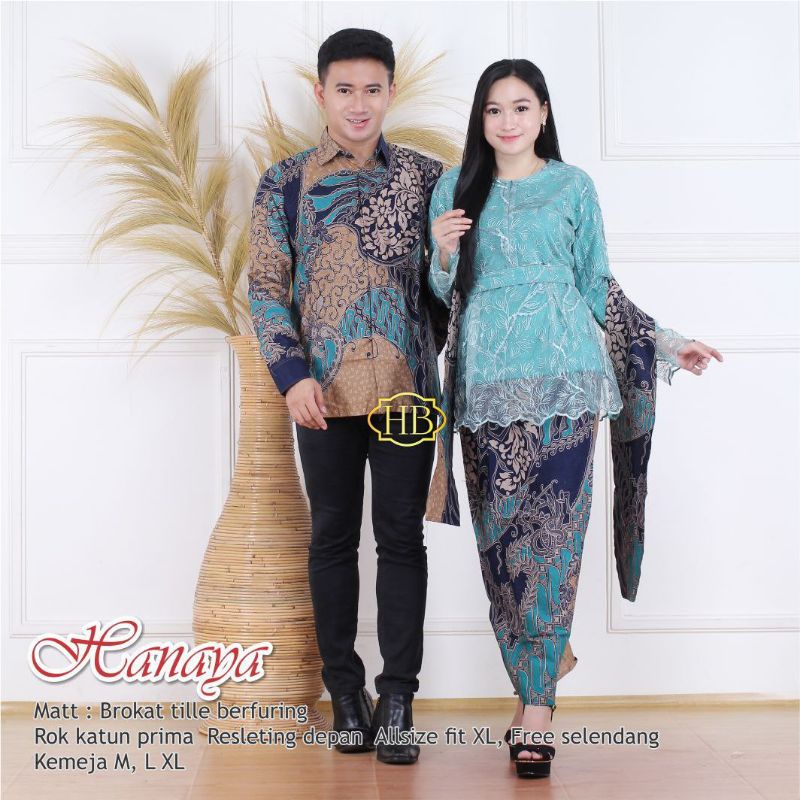HANAYA COUPLE SET KEBAYA KEMEJA BATIK COWOK HIJAU MINT TOSKA TOSCA LATTE KREM CREAM MERAH MARUN MARO