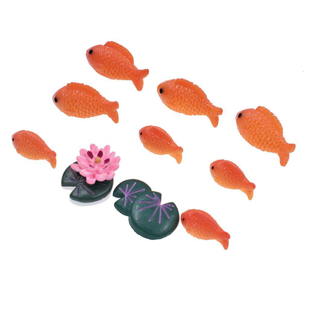 Patung Ikan Mas Agustina Mini Kreatif Lanskap Mikro DIY Aksesoris Aquarium Ornamen Bunga Teratai, Kolam Daun Scene Miniatur