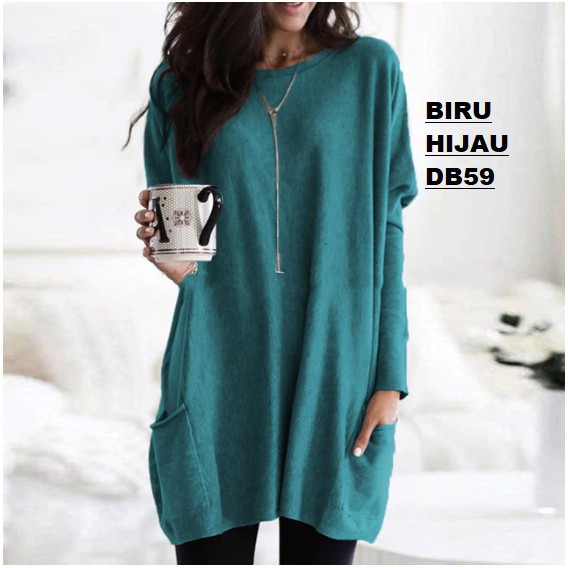 Blouse Lengan Panjang TShirt Mini Dress Kantong DB