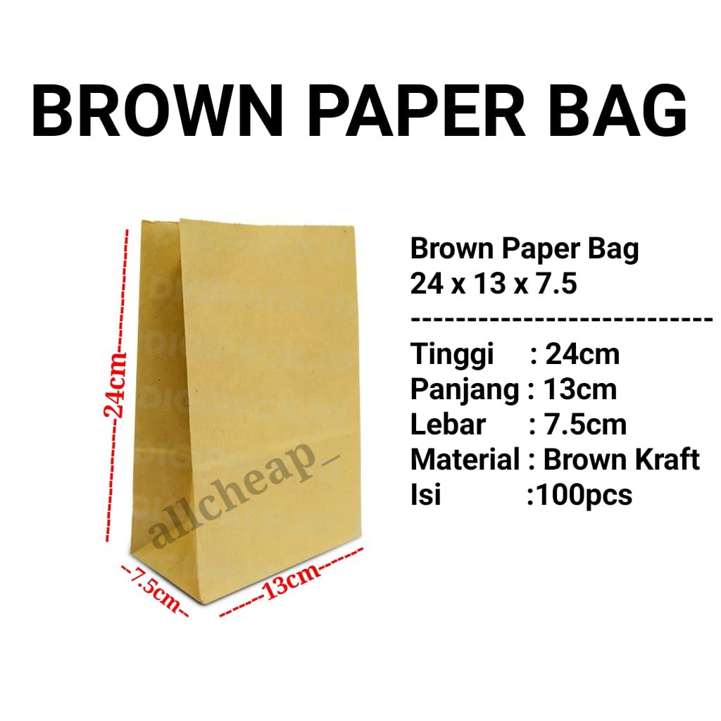 ISI 100pcs KANTONG KERTAS COKLAT BROWN PAPERBAG SOS FLAT GORENGAN KUE