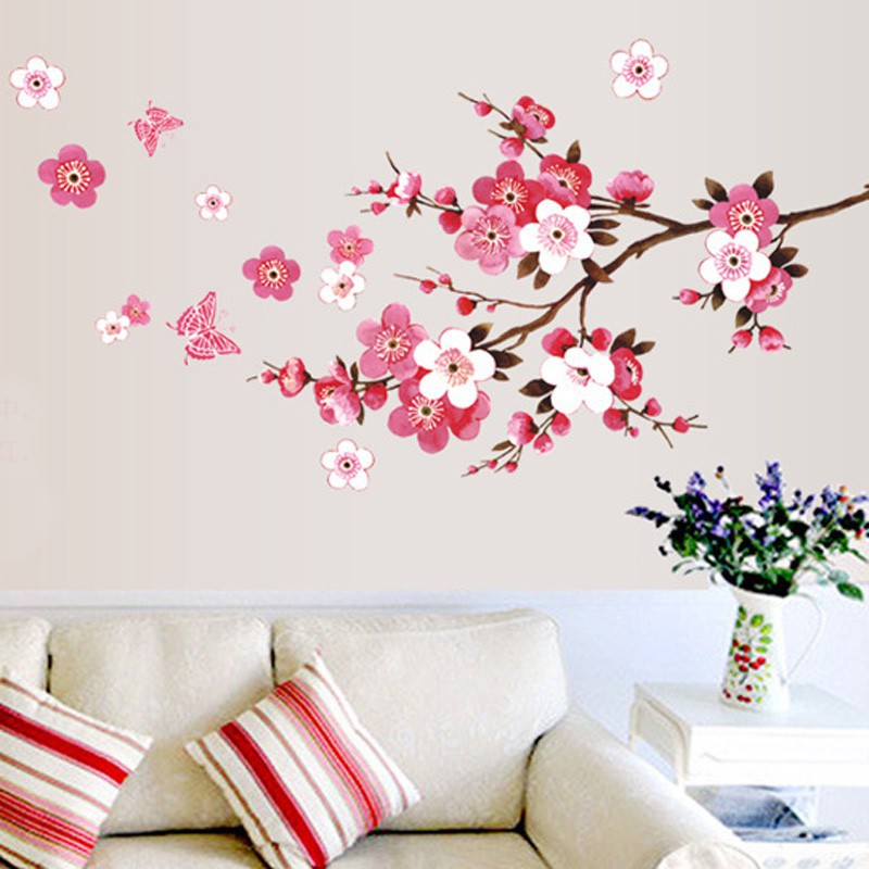 Fo Fashion Flowers Stiker Dinding Gambar Bunga Sakura Anti Air