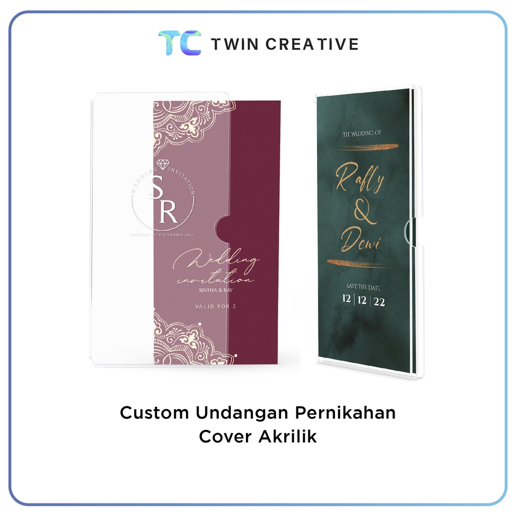 Custom Undangan Aesthetic Pernikahan Rustic Hardcover Elegan Lipat 3 - Wedding Invitation Amplop Akrilik