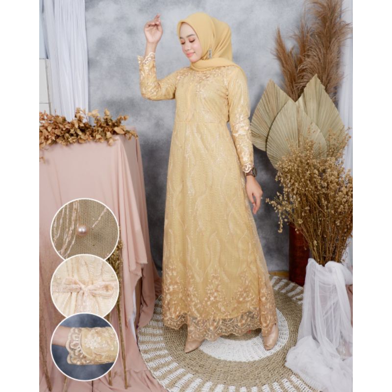 gamis tile / gamis brokat / gamis pesta / dress mewah / baju kondangan / baju gamis pesta