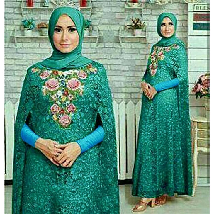 TK-00005 G kaftan krisdayanti hijau tosca baju pesta brukat syahrini