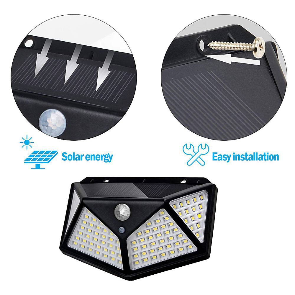 Lampu Solar 100 Led Solar Cell Emergency Outdoor Light Lampu Sensor Gerak Lampu Dinding 3 Mode