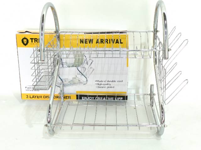 Rak Piring Tempel dinding Dapur Stainless Steel Rak Pring 2 Layer