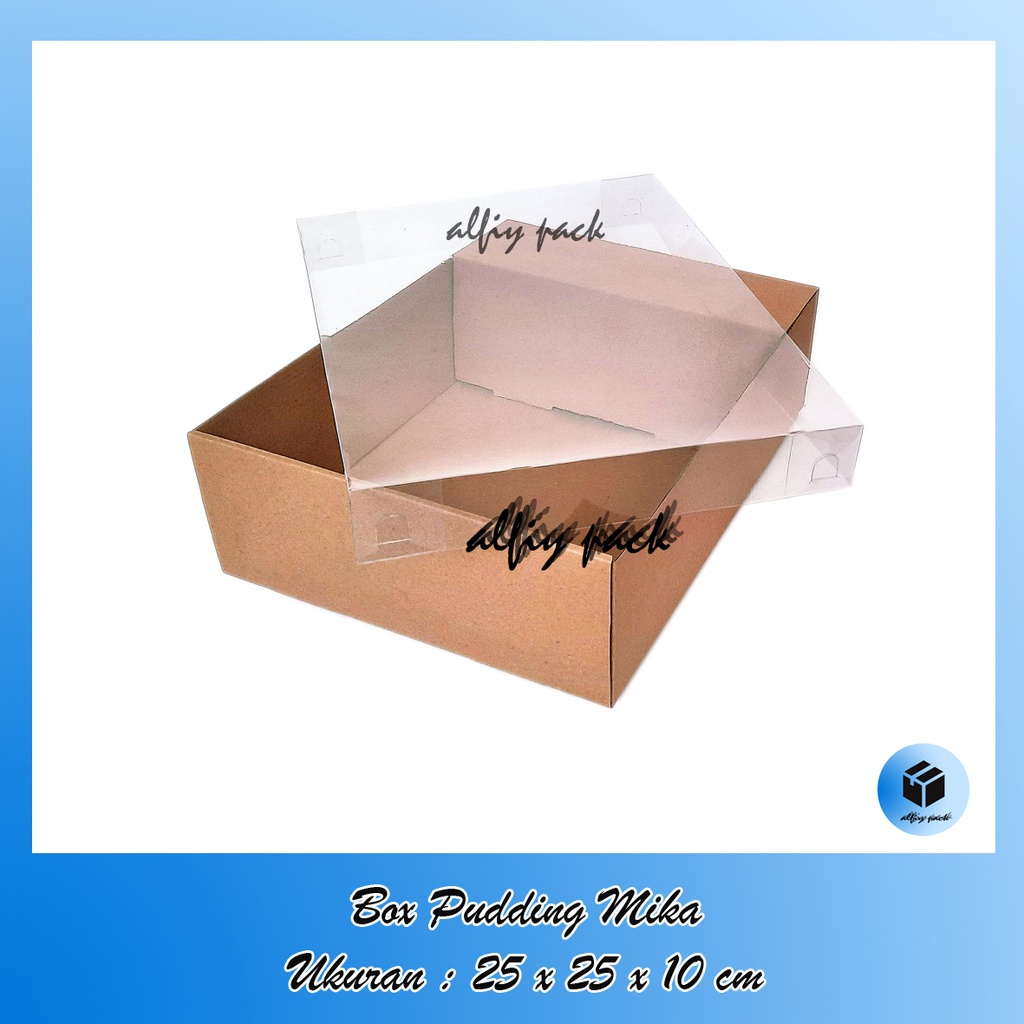 

1pack isi 10pcs BOX PUDDING MIKA UKURAN 25x25x10 CM + SEKAT BOTOL 8 CM DUS PACKAGING KUE BOLU KOTAK HAMPERS