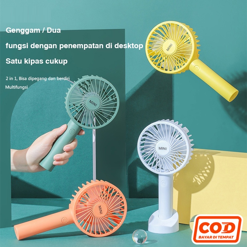 Kipas angin mini fan portable 2 in 1 model genggam full colour &amp; stand tatakan dudukan hp angin angin kencang sampai 2 speed - dinno.id