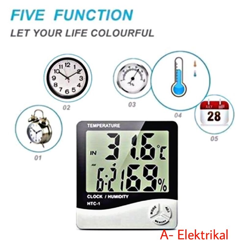 PENGUKUR SUHU DAN KELEMBAPAN RUANGAN  HTC1 / HTC2 TERMOMETER DAN HYGROMETER &amp; JAM HTC 1 / HTC