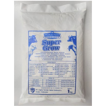 PREMIX SAPI SUPER GROW 1 KG - PREMIX MINERAL VITAMIN Kambing Perah &amp; Sapi Perah Komplit I MIX MASTER SUPER GROW 1 KG