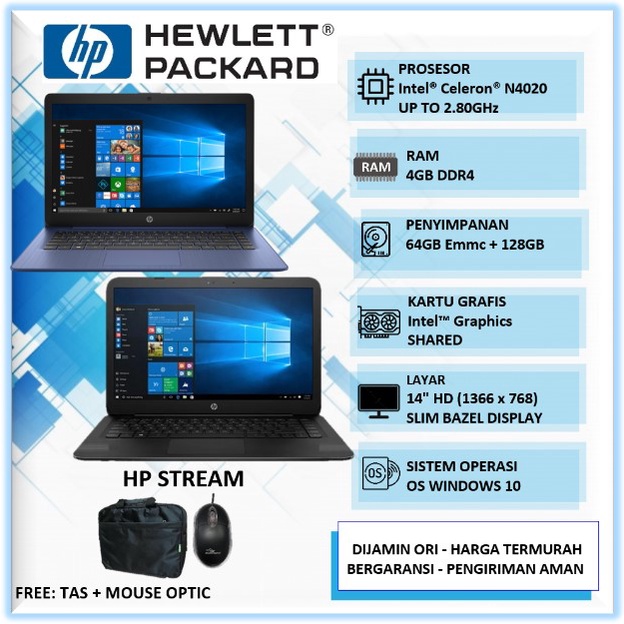 Laptop Murah HP Stream 14 HP Stream 14 Intel N4020 4GB 64GB 128GB 14" Win10Home