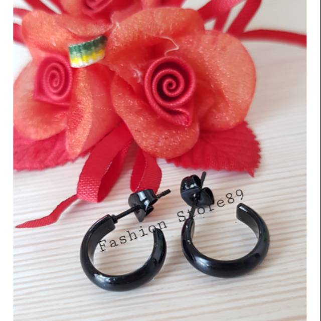 Anting tusuk bulat titanium black import antikarat Stainless steel anting tusuk Bulat pria wanita