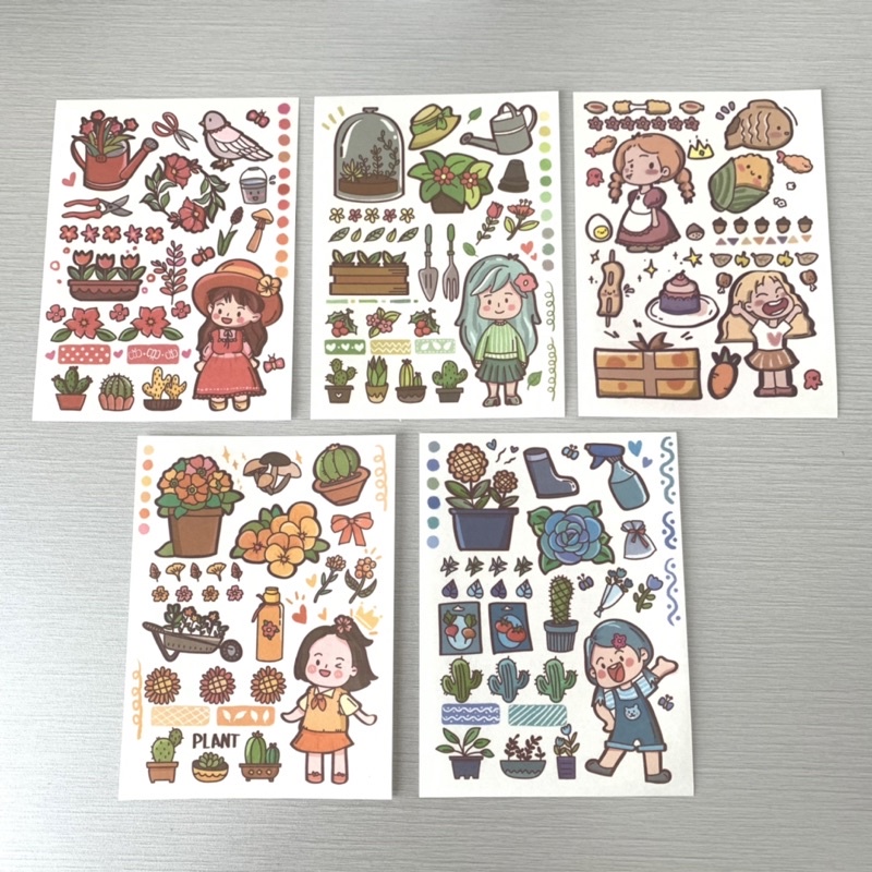 

5pcs/set sticker tanaman pot kaktus karakter washi paper