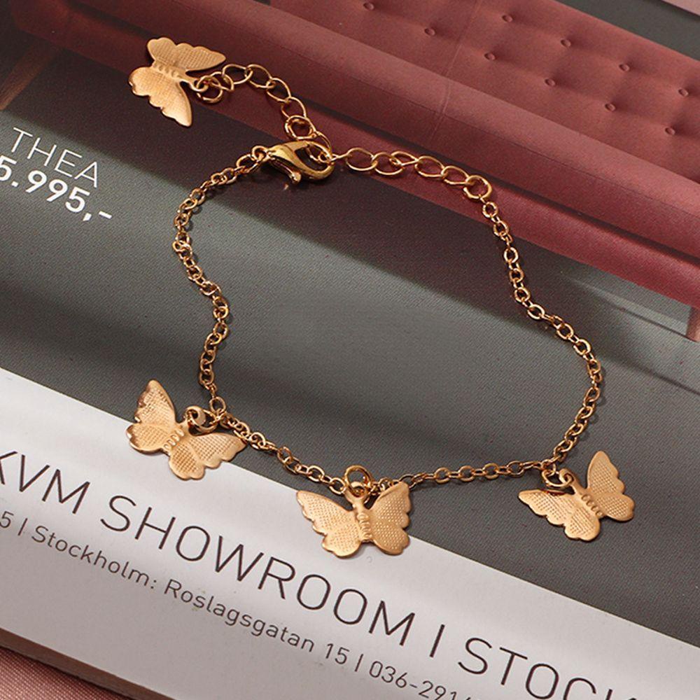 Gelang Kaki Rantai Desain Bunga Butterfly Warna Emas Silver Gaya Bohemian