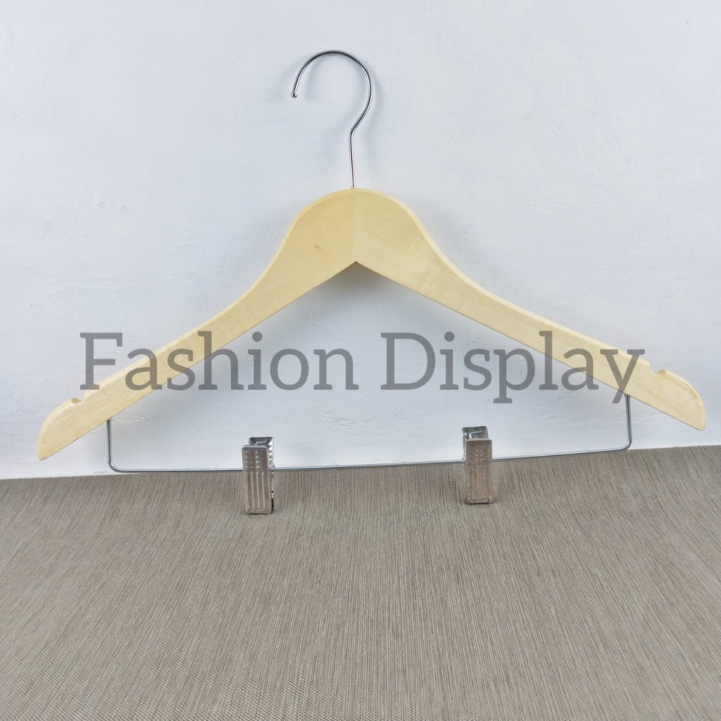 Hanger Kayu Natural/Putih Jepit Besi Premium Hanger Kayu Celana Gantungan Kayu Untuk Bawahan-BH