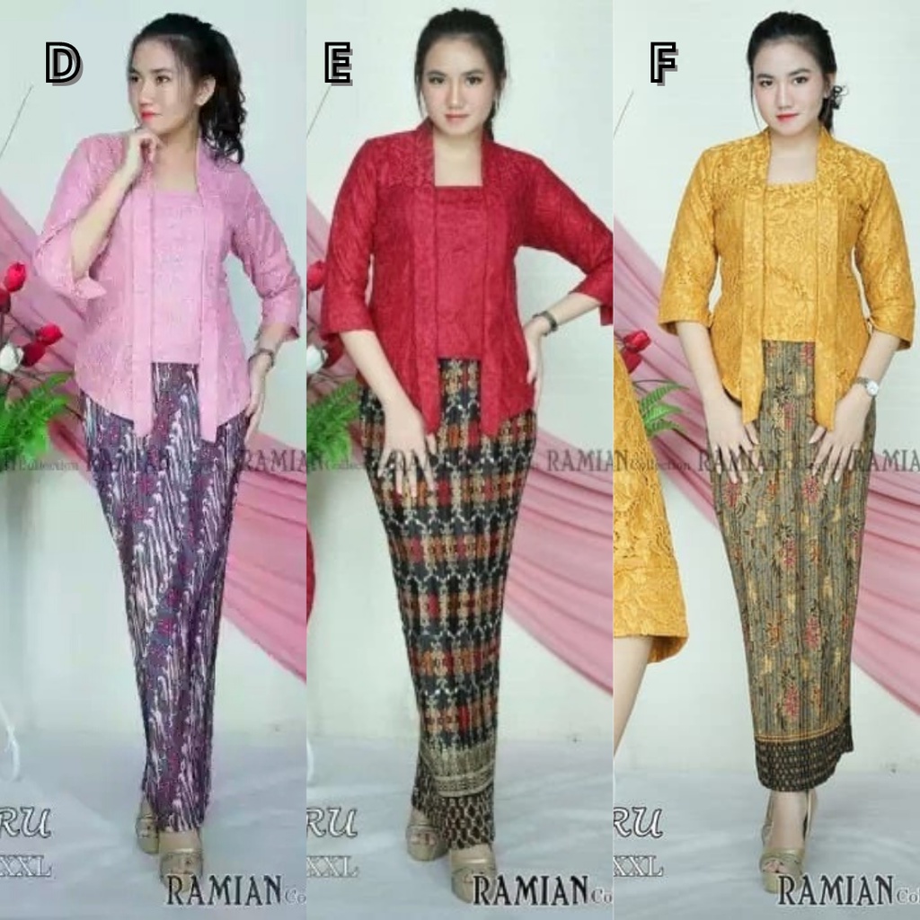 SETELAN KEBAYA WANITA KUTUBARU BRUKAT / KUTU BARU BROKAT  BAWAHAN ROK PLISKET ANEKA PILIHAN WARNA