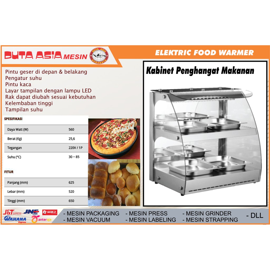 MESIN ETALASE PEMANAS MAKANAN STAINLESS STEEL BODY